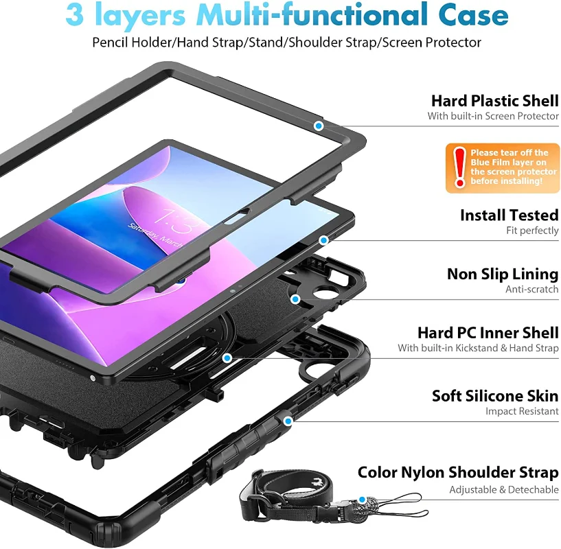 غطاء حماية مع حامل وحزام كتف م - مراجعة Lenovo Tablet M11 Accessories وسعره